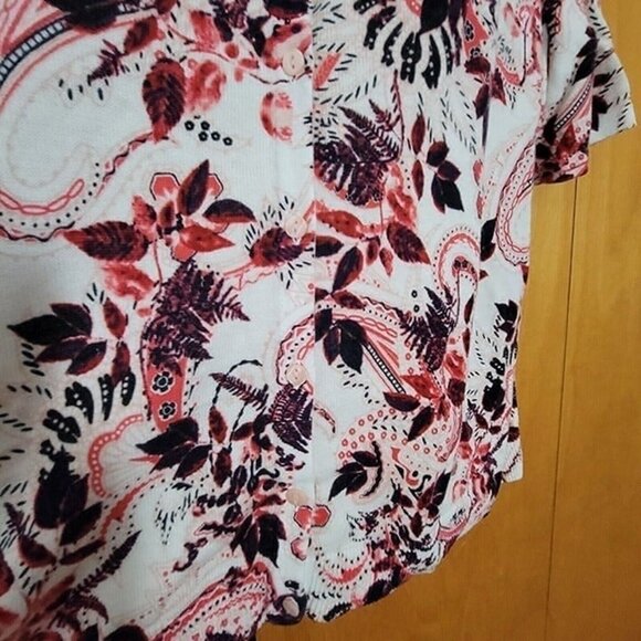 CJ Banks 14 Women's Button Up Floral Sweater X short sleeves Cotton knit EUC - Picture 2 of 9